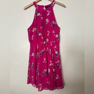 BLUE RAIN Francesca's Floral Pink Lined Polyester Womens Mini Dress M Fuchsia